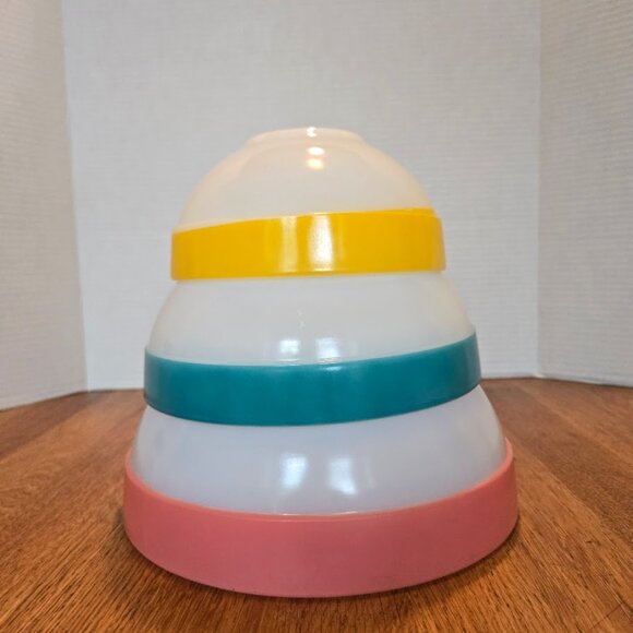 HTF Vintage Fire King Colonial Band Mixing Bowls Set of 3 Nesting Bowls Rare - Picture 3 of 11